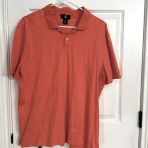 Calvin Klein coral stripe polo shirt loose XL EUC no rips tears or stains.